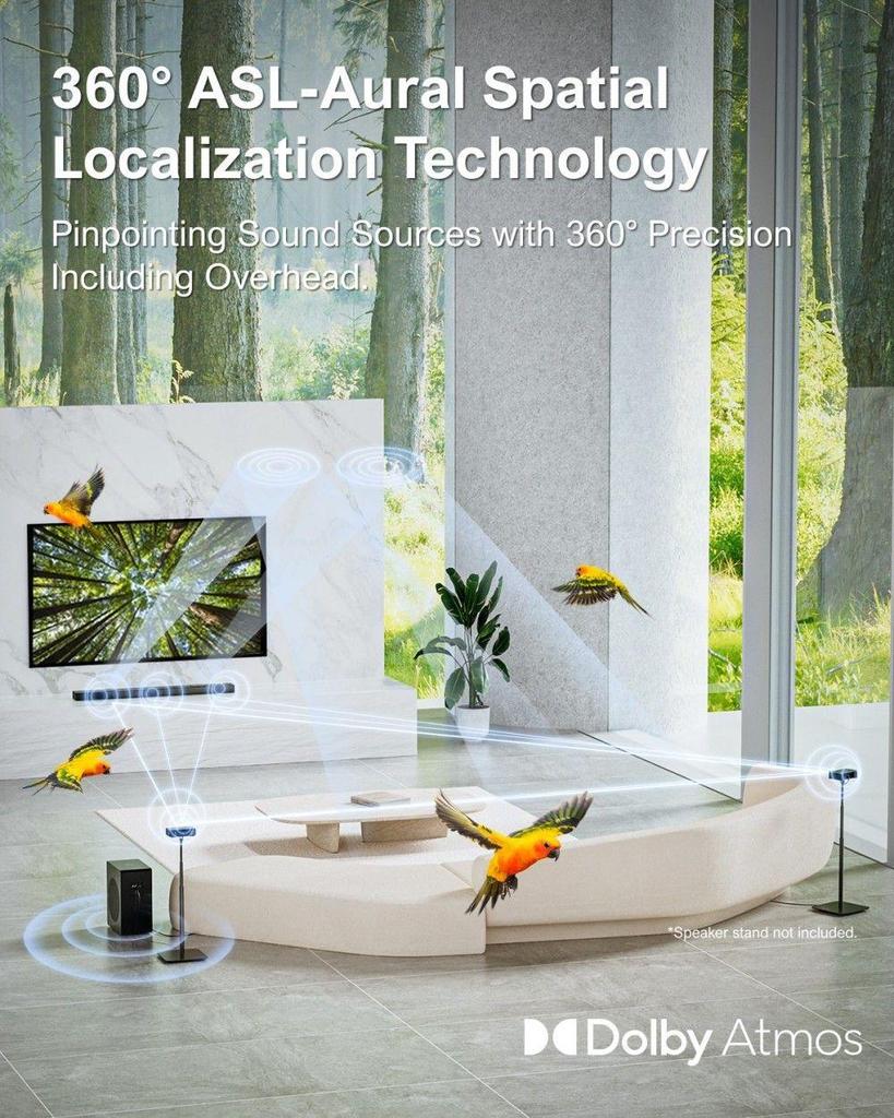 Ultimea Nova S80 5.1.2CH Soundbar with Speaker Stands Pair, Dolby Atmos, 520W Peak Power, 8' Wireless Subwoofers