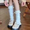 Women Fairycore Knitted Leg Warmers Calf Socks Japanese Sweet Bowknot Ruffled Lace Trim Leg Covers Boot Cuffs Stockings