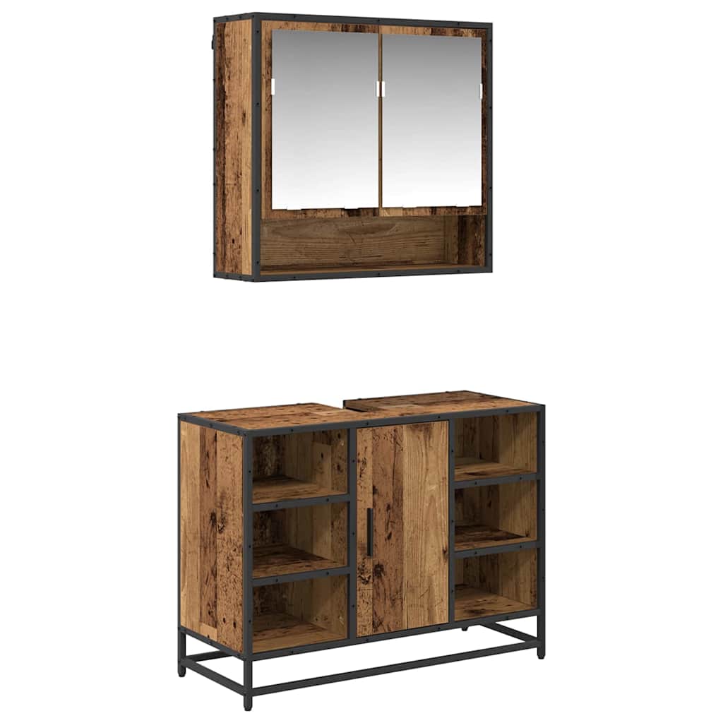 Bathroom Furniture Set with Shelf 2 pcs Reclaimed Wood Effect Particleboard
