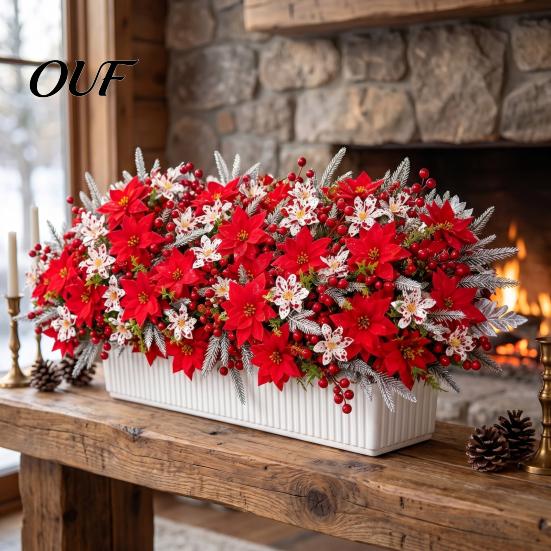 Decorative Faux Plants for Dining Table 23Pcs Artificial Poinsettia Flowers, Lifelike Flower Arrangement Home Office Wedding Long Lasting Fake Flowers
