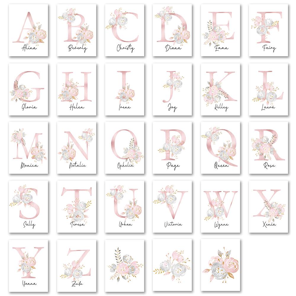 Personalized Canvas Painting For Nursery Customized Wall Art Poster And Prints Pink Flower Animals Elephant Lion Pictures Decor