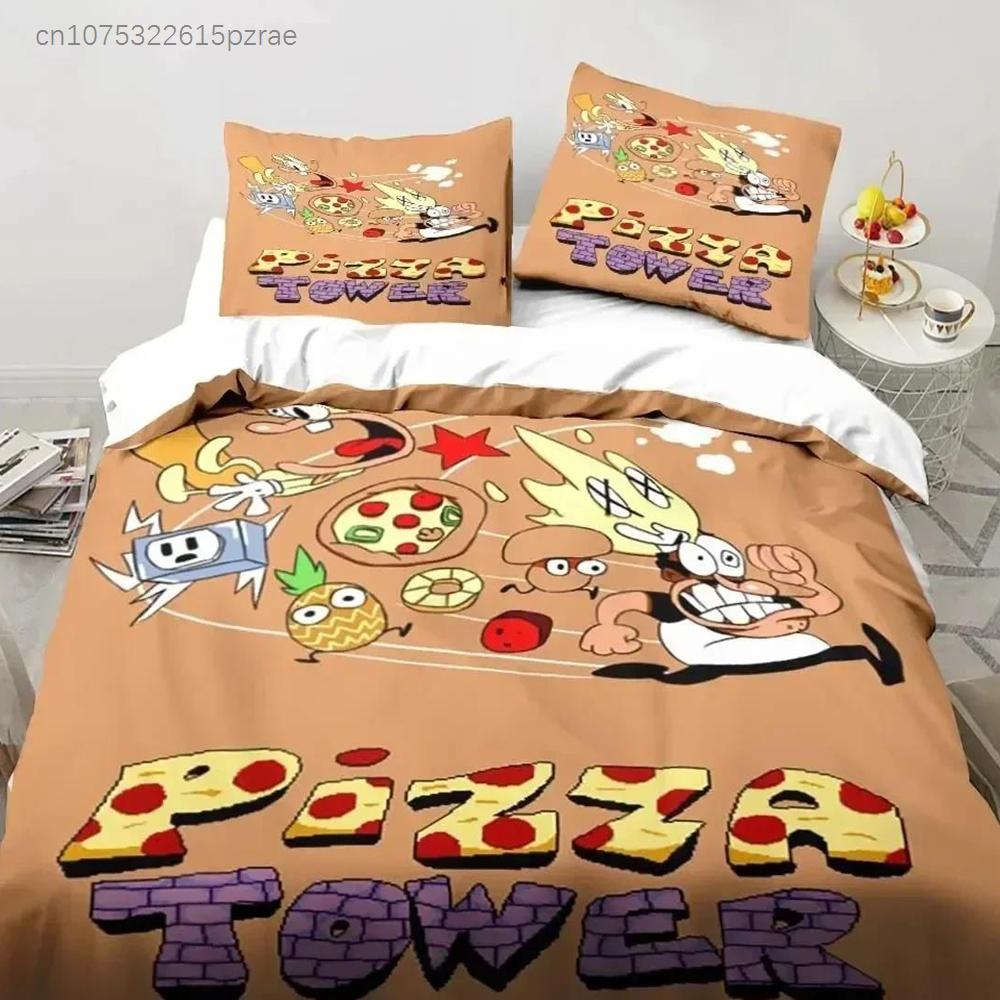 Игровое постельное белье Pizza Tower Classic в пиксельном стиле Постельное белье для спальни Мягкое современное покрывало Удобный пододеяльник Чехол для одеяла Наволочка