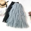 Long Maxi Skirt Women Fashion Korean Cute Pink High Waist Pleated Tutu Skirt Mesh Female Lady Mesh Skirt