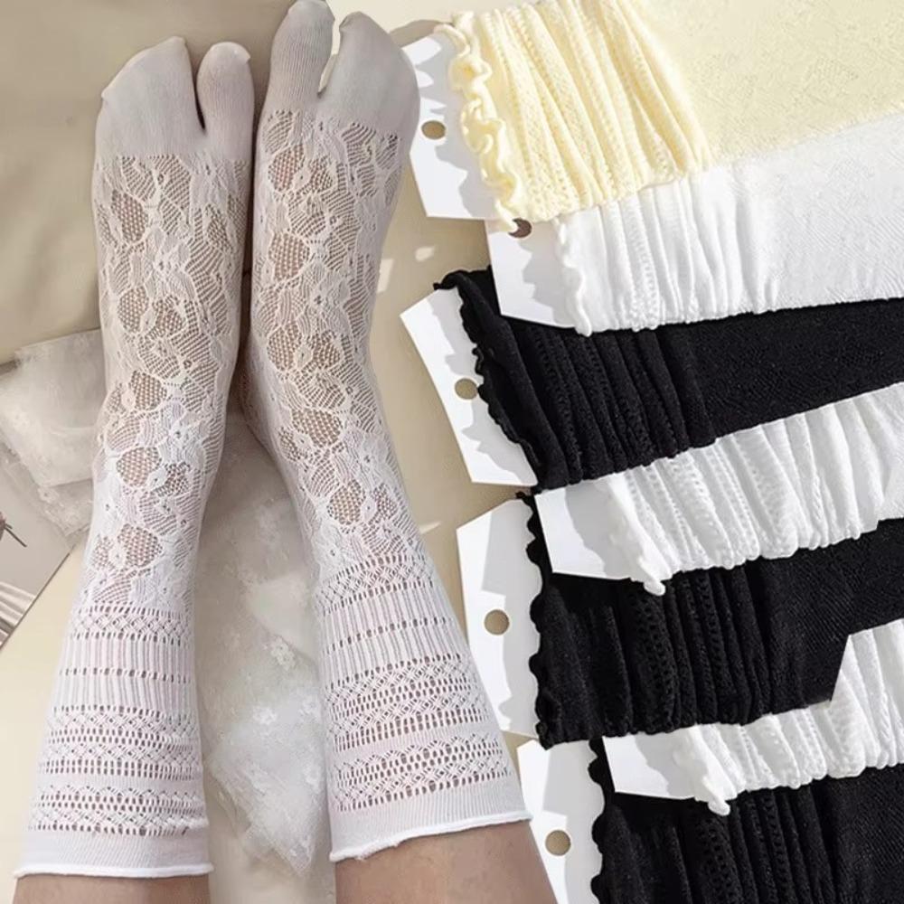 1Pairs Hollow Out Mesh Two-Toed Socks Lace High Tube Socks New Tabi Sox  Women