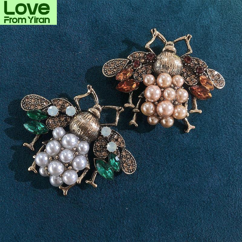Vintage Pearl Crystal Bee Brooch For Women Men Jewelry Metal Insect Rhinestone Retro Brooches Pins Unisex Badges Corsage