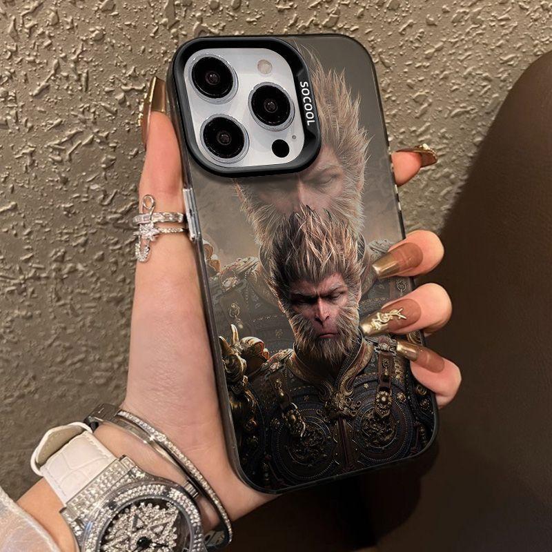 Силиконовый чехол для телефона Apple 15 ProMax - черный чехол для iPhone Myth Wukong Monkey King на 15/15promax/15plus/15pro/14/13/12/11/Xs/XR