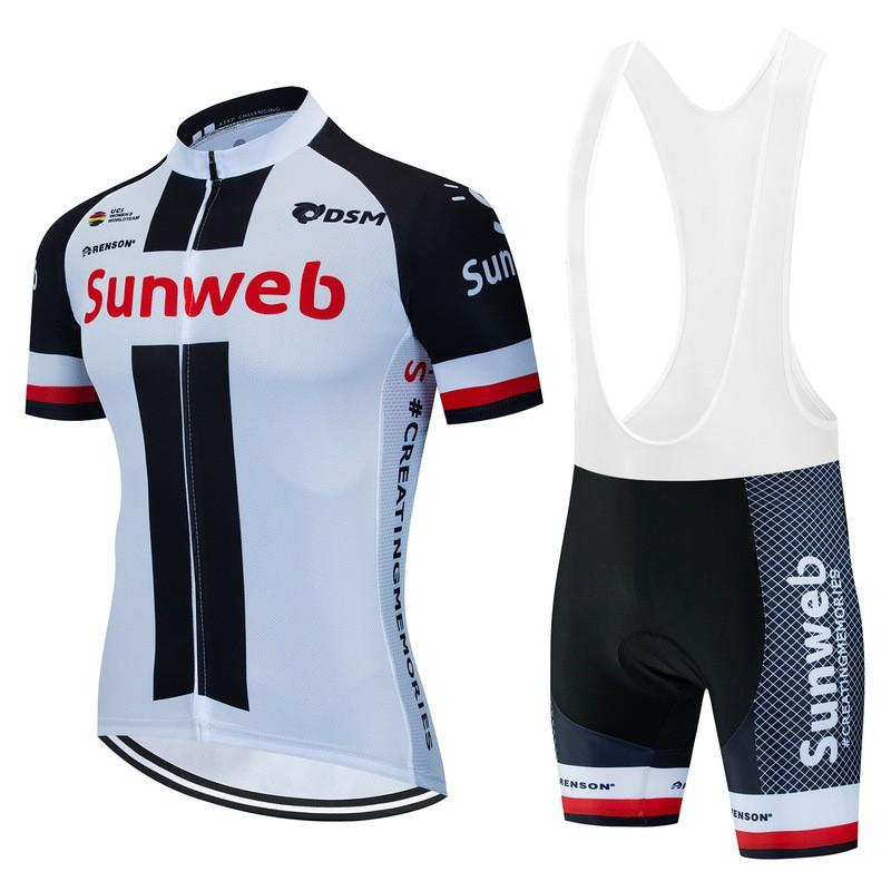 Sunweb Cycling Jersey Set Men Short Sleeve Mountain Bike Performance Wear Breathable Compression Fit
