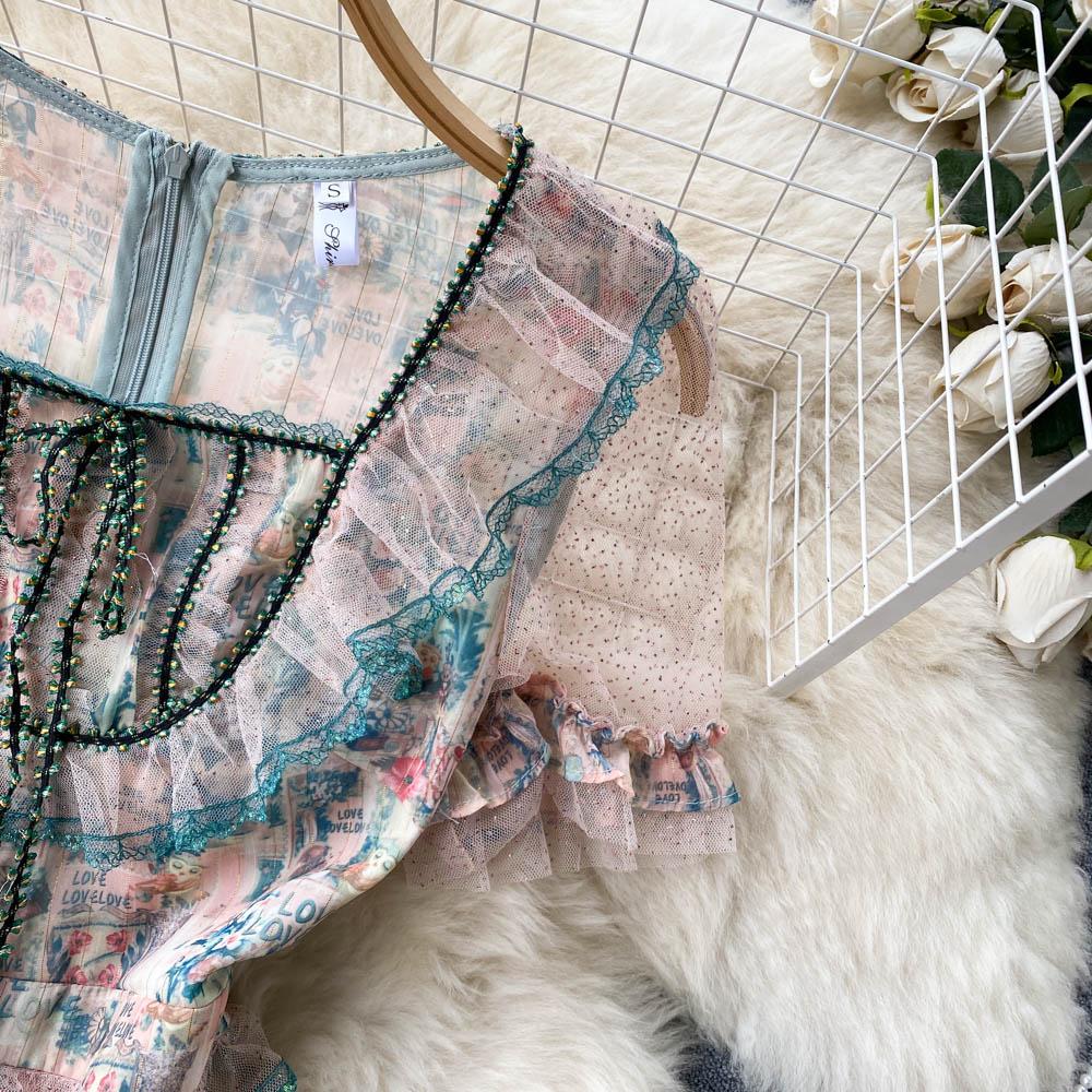 Летнее платье с коротким рукавом для автопортрета, женское сексуальное платье с квадратным воротником и оборками из сетки, дизайнерское подиумное вечернее платье миди