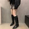 But knee-high boots women's autumn new inner height increase niche design knight boots pointed thin long boots