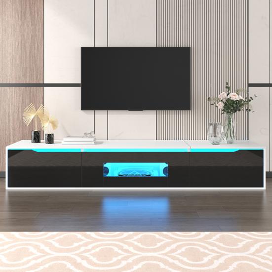 TV Media Cabinet Cabinet High-Gloss Color-Coordinated with Black Storage and White Featuring Color-Changing LED Light Home Decor
