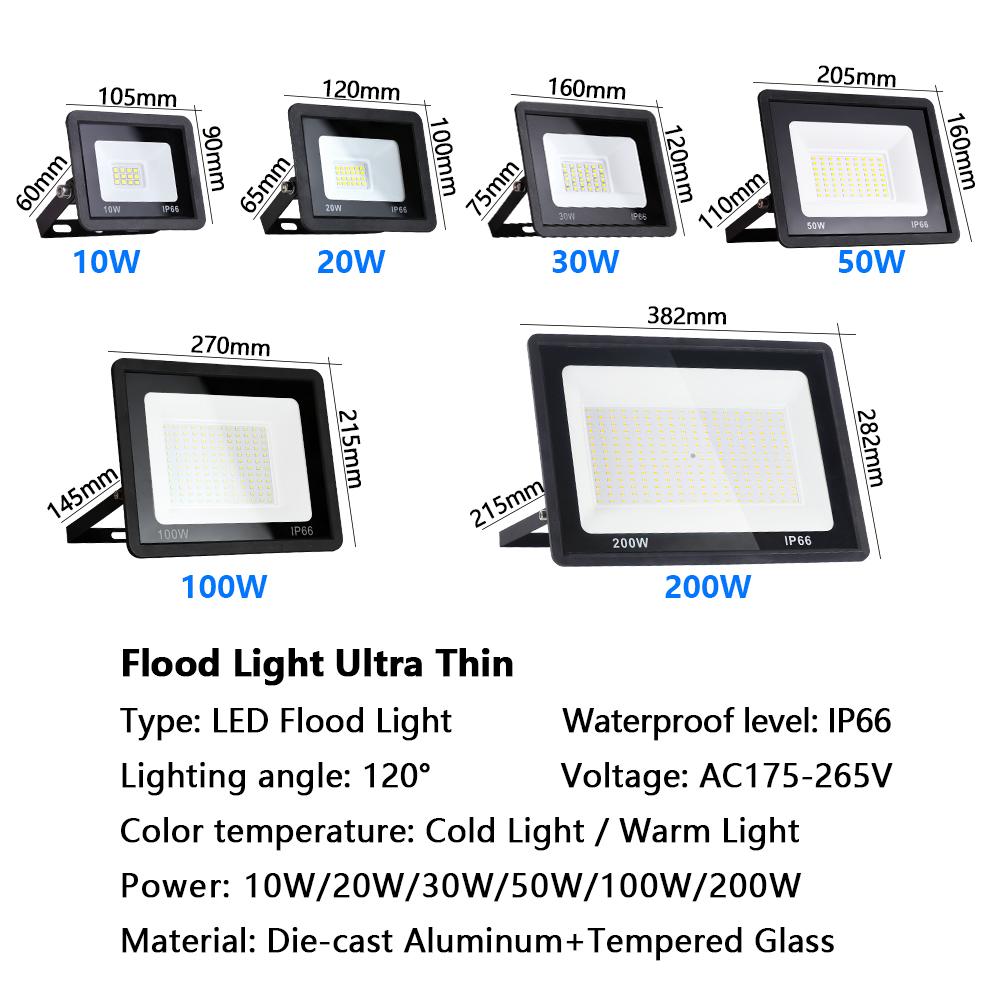 LED Flood Lights Outdoor Lighting 200W 100W 50W AC 220V 230V IP66 Waterproof Outdoor Garden Wall Lamps Projector LED Floodlight