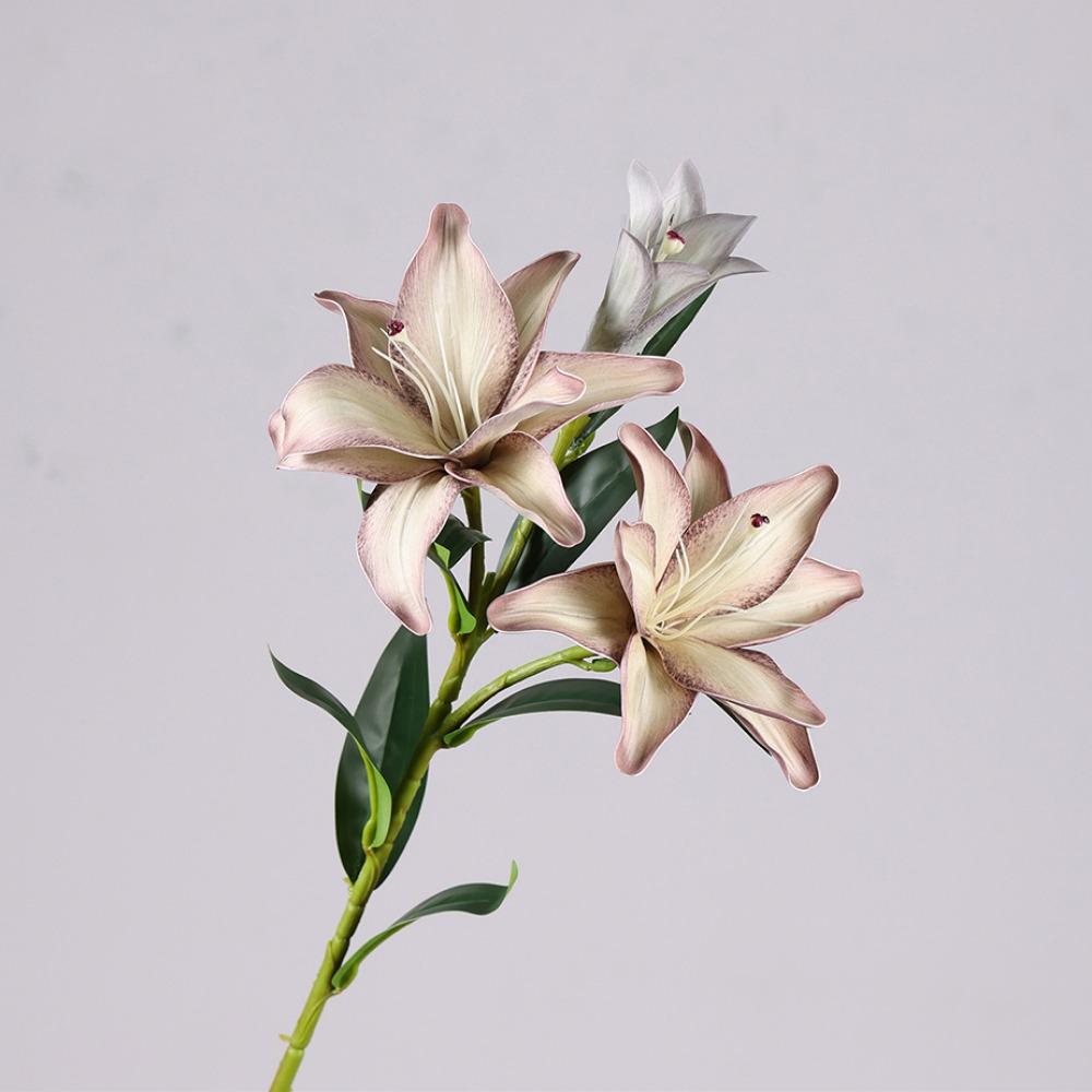 Realistic 3 Heads Lily Artifiical Flowers Multicolor Double Layers Artificial Flower PU Washable Fake Plants Wedding Supplies