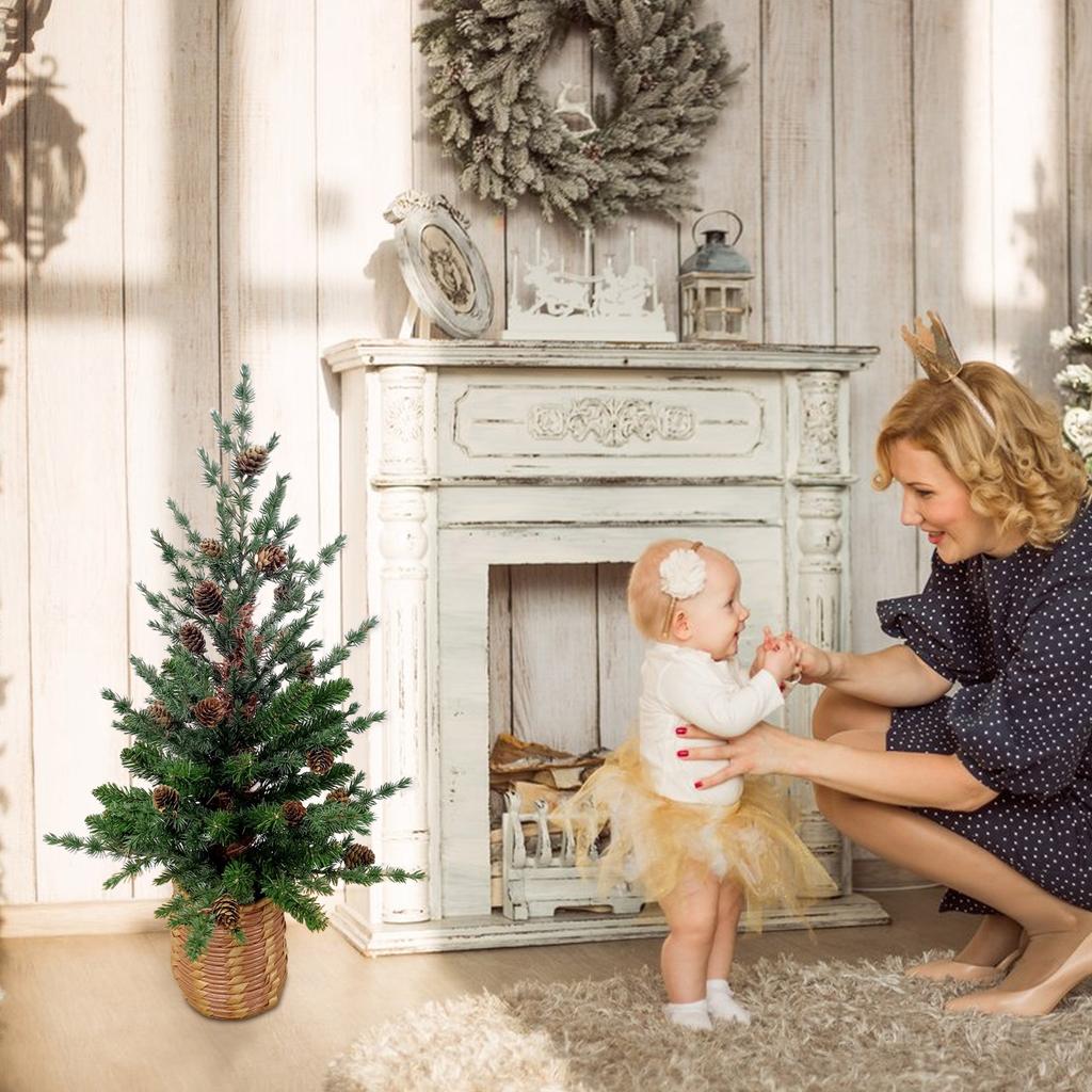 24-дюймовая маленькая рождественская елка ПЭ/ПВХ пластиковая шишка украшение ПЭ пластиковая корзина основа с теплой