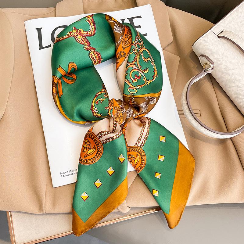 70cm Design Hair Bands Square Scarves Fashion Print Satin Silk Scarf for Women Neckerchief Wrist Wraps Lady Ribbon Shawl Foulard