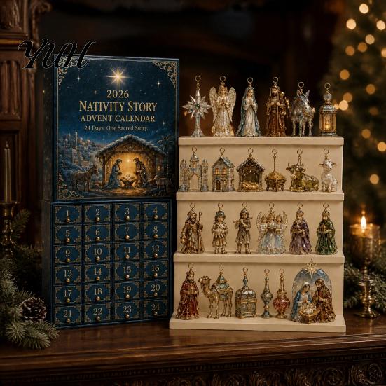 Daily Box for December Nativity Christmas Advent Calendar 2026, 24 Day Countdown with Ritual Gift Everyone Pcs 2D Acrylic Religious Figures,