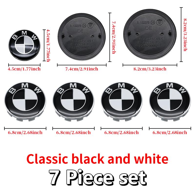 Universal Base Black White Badge Set for BMW 7Pcs 68mm 56mm 82mm 74mm  Hood Trunk Wheel Steering Logo 7Pcs 2-Pin 3-Pin Clips Kit GX9
