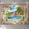 Beautiful Beach Scenery Window Painting Tapestry Wall Hanging Art Background Home Decor Aesthetics Outdoor Garden Poster