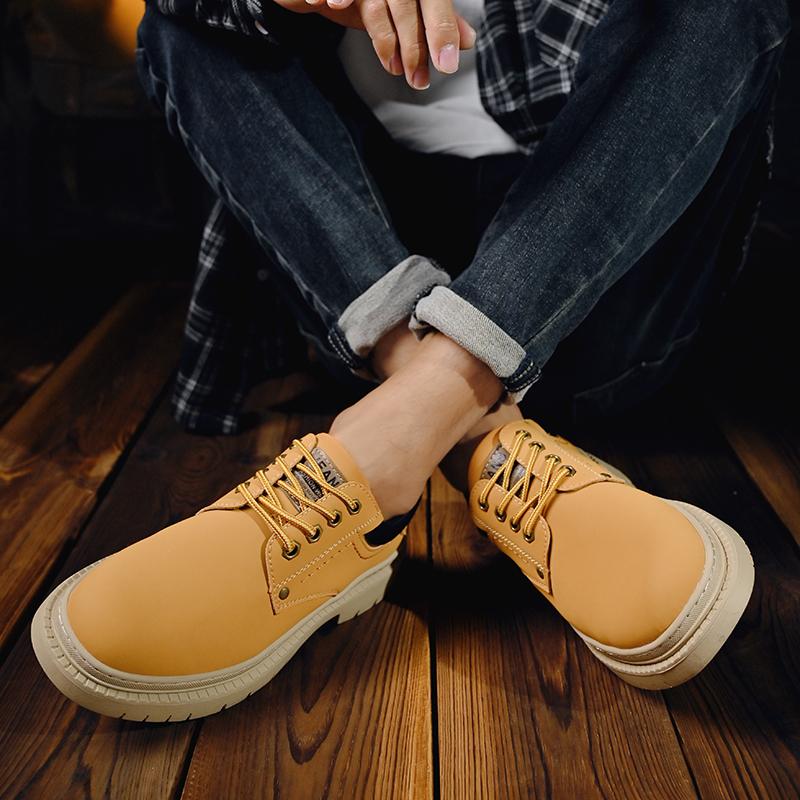 Модные брендовые мужские удобные повседневные туфли на шнуровке с толстой подошвой, нескользящие, осенние классические желтые рабочие туфли для улицы с большим носком