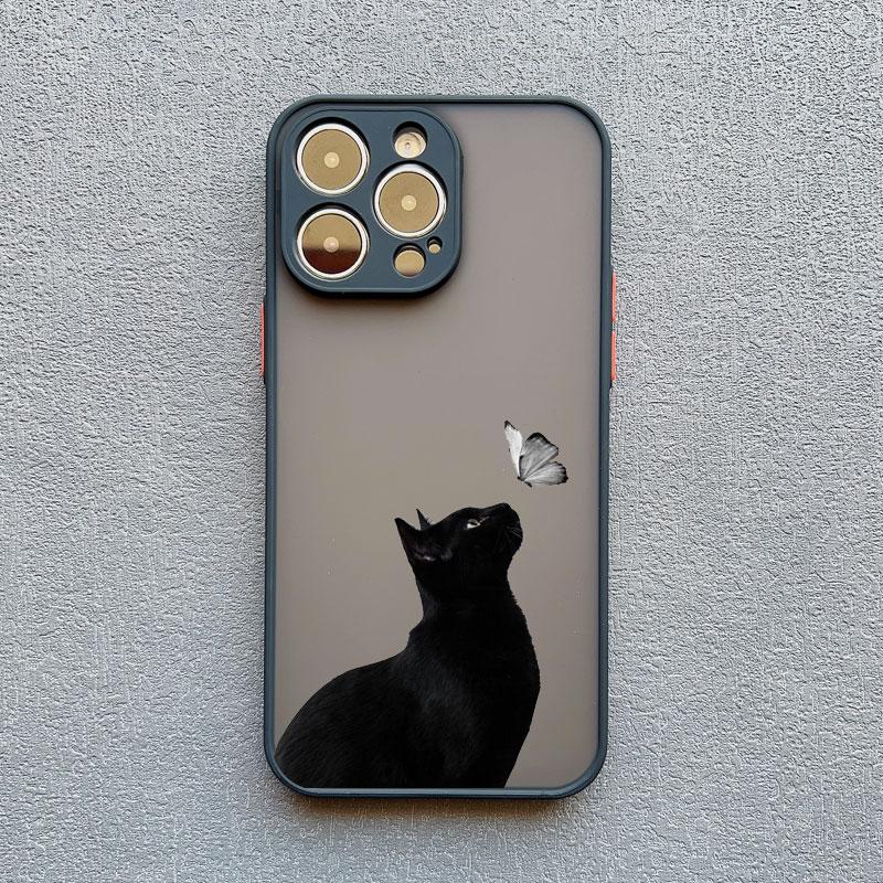 Мультяшный Милый Кот Чехол для Телефона iPhone 11 Чехол iPhone 16 13 15 Pro Max 12 14 Pro Max XS XR X 7 8 SE Ударопрочная Задняя Крышка