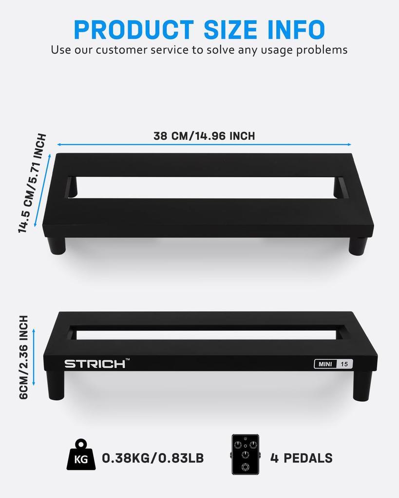 STRICH Mini 15 Effects Board, Aluminum Alloy, 0.38kg, Ultra-Lightweight Guitar Pedal Board, 38x14.5cm, with Carry Bag