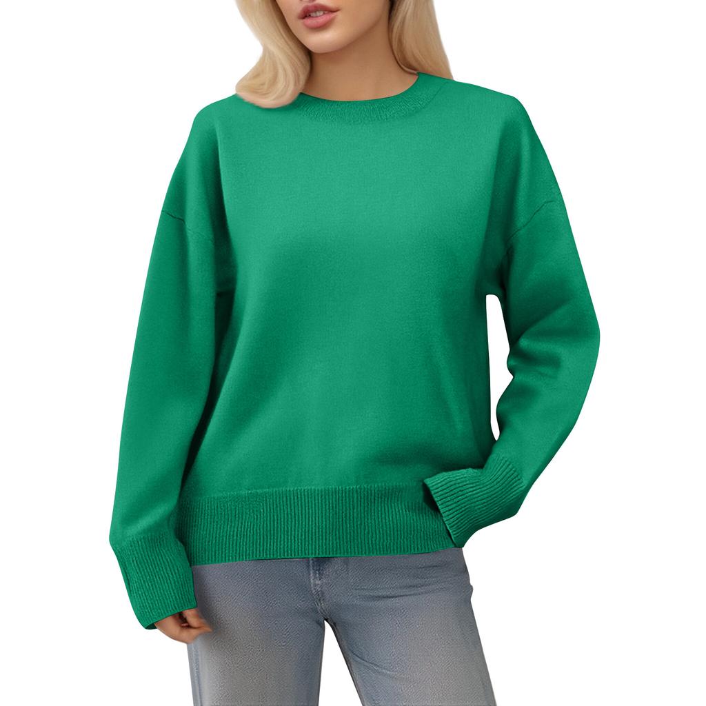 Women's Oversized Knit Sweater, Comfortable Top, Cute Thick Round Neck Plus Size Pullover Long Sleeve Clothing