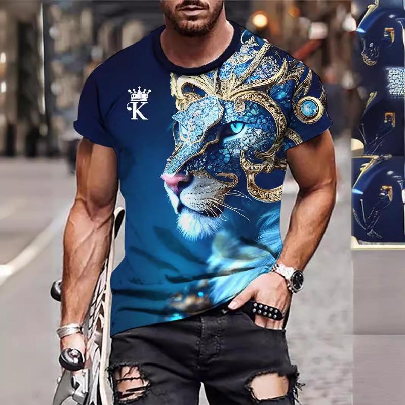 Short Sleeved Summer Spider Beast Digital Printed Fashionable T-shirt with Loose Fitting Head Round Neck Made of Milk Silk T-Shirts (men’s)