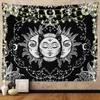 Ftuency Sun and Moon Tapestry, Black and White Tapestries Mystic Burning Sun with Star Wall Hanging decor for Bedroom (59" W x 51" L)