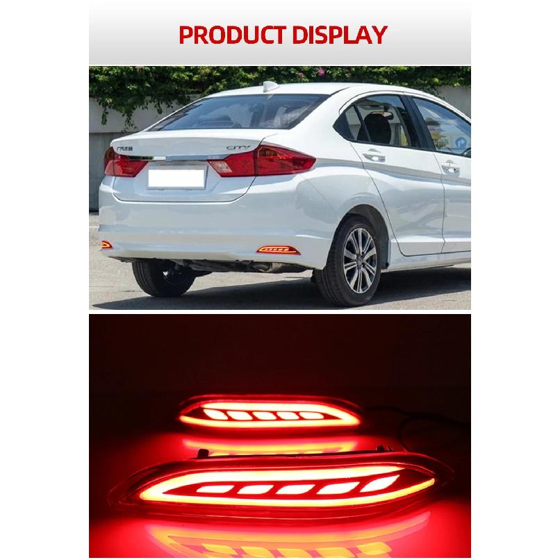 2Pcs LED rear bumper lights brake tail light reflector light rear lamp Brake warning Lamp For Honda City 2014 2015 2016