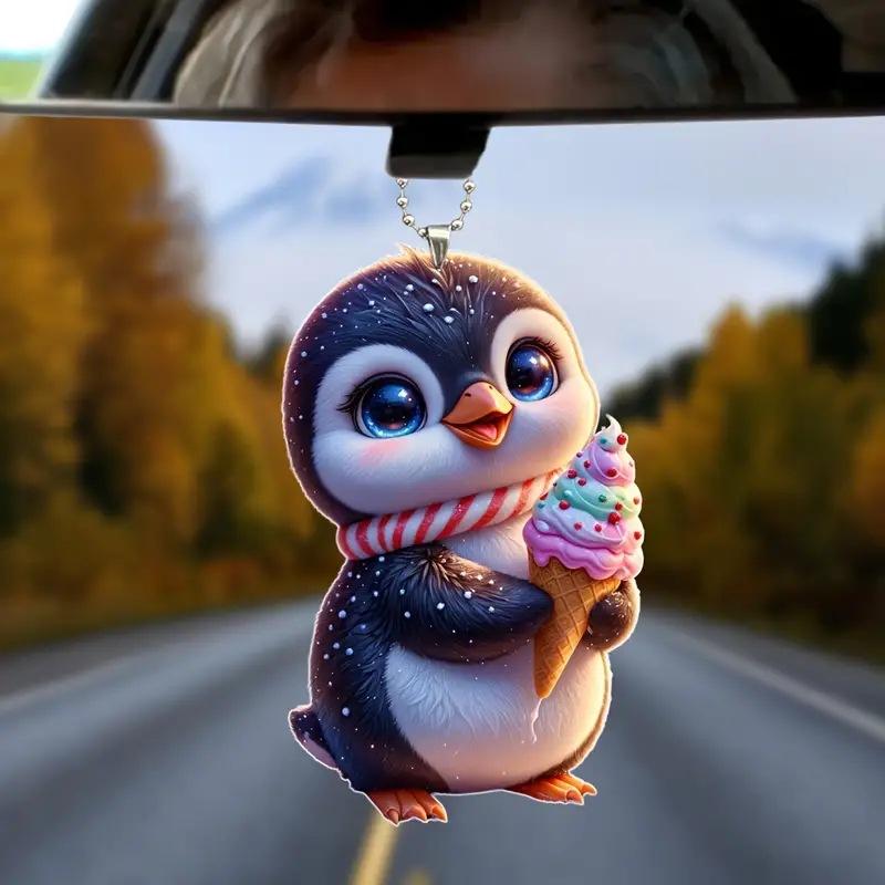 Милое рождественское мороженое, маленький пингвин, украшение на елку, акриловое плоское 2D зеркало заднего вида для автомобиля, подвеска на елку