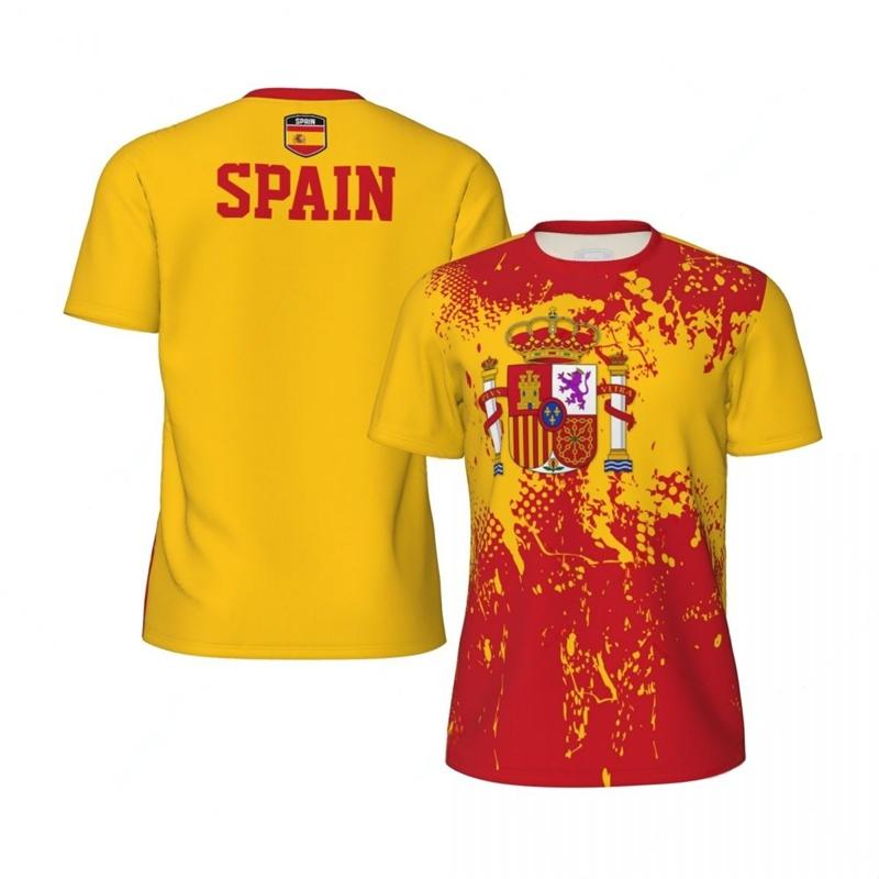 Spanish Flag Men's Football T-shirt Fashionable Summer Emblem 3D Printed Jersey Casual and Comfortable Loose Short Sleeved Tops