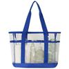 Mesh Panel Clear Beach Tote Bag Shoulder Straps Multi-Layers PVC Beach Carrying Bag Reinforced Base Large Capacity