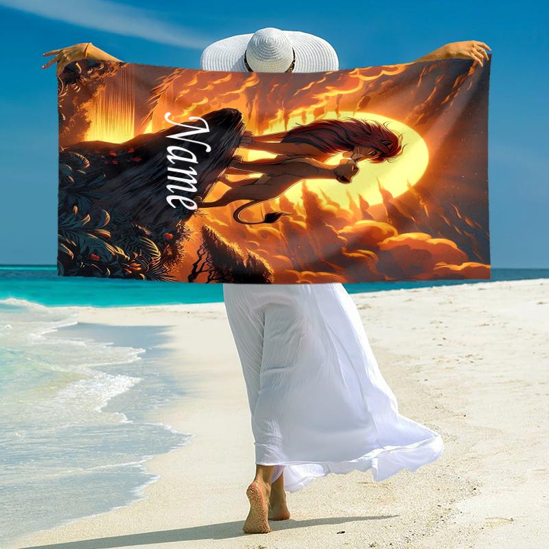 Personalized Lion Sunset Majesty Beach Towel Microfiber Beach Towel Thin Absorbent for Beach Swimming Yoga Bath Sports. 0910231