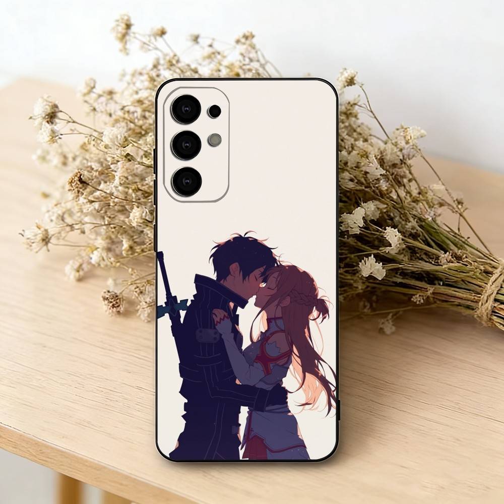 Чехол для телефона с Кирито и Асуной из аниме для Samsung S25, S24, S21, S22, S23, S30, Ultra, S20, Plus, Fe, Lite, Note, 10, Черный чехол