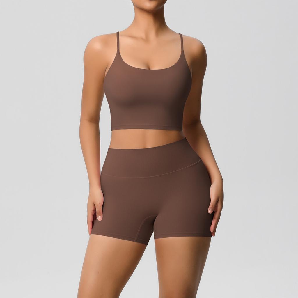 Женская мода однотонный топ с открытой спиной облегающая дышащая одежда для йоги спортивная одежда для бега фитнеса шорты комплект