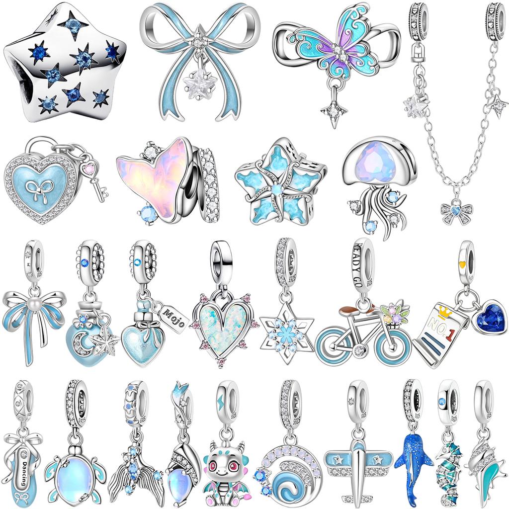 Оригинальные медные шармы «Синяя звезда», цветы, бабочки, сердца, бусины-медузы для ожерелья, браслета «сделай сам», подарок, ювелирные изделия