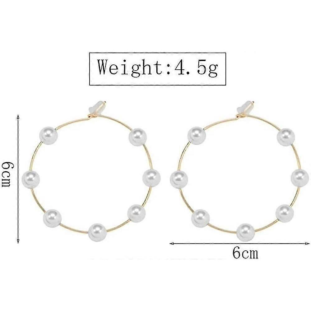 Large Hoops Super Huge Circle Pearls Earrings Thin Dangle Gold Silver Elegant Wedding Women Accessories Jewelry Gift for Her gold 60mm