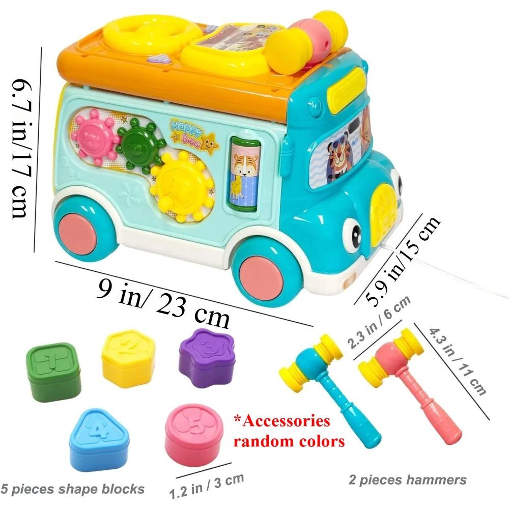 Montessori Toys for Toddlers Musical Toy for Baby Bus Toy with Gear Matching Game Whack-a-Mole Clock Learning Toys Birthday Gift