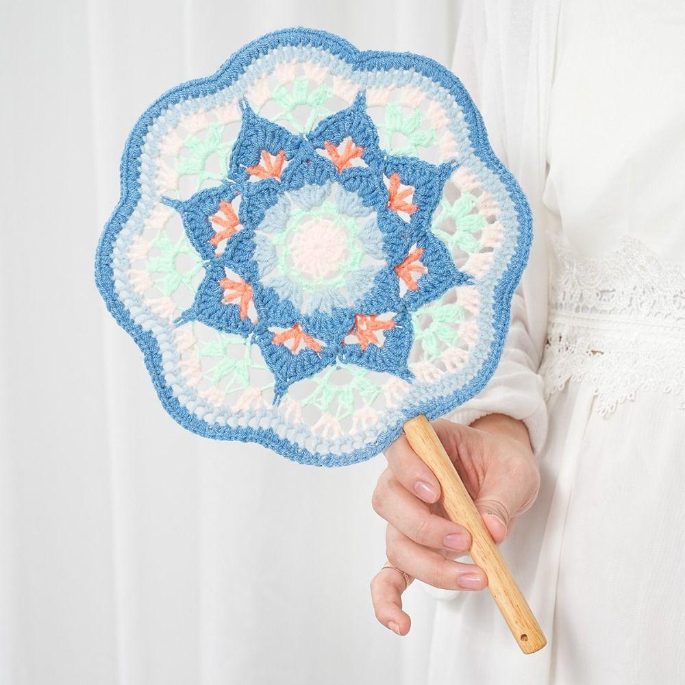 Yarn Crocheted Antique Style Fan Classical Weaving Fun Decorative Craft Fan Girlfriend