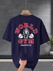 Gorilla Gym Мужская хлопковая футболкаСпортивная винтажная мужская для тренировок фитнеса мышц Темно-синяя Крутая Хипстерская Уличная одежда Повседневная с графическим принтом Te...