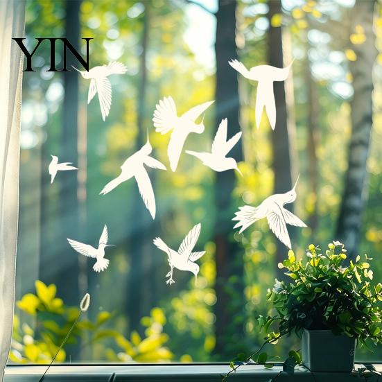 Decorative Window Sticker White Hummingbirds Decals for Bird Strikes, Anti Collision Clings Decals, Strike Indoor Dazzling Reduction Prevention Glass