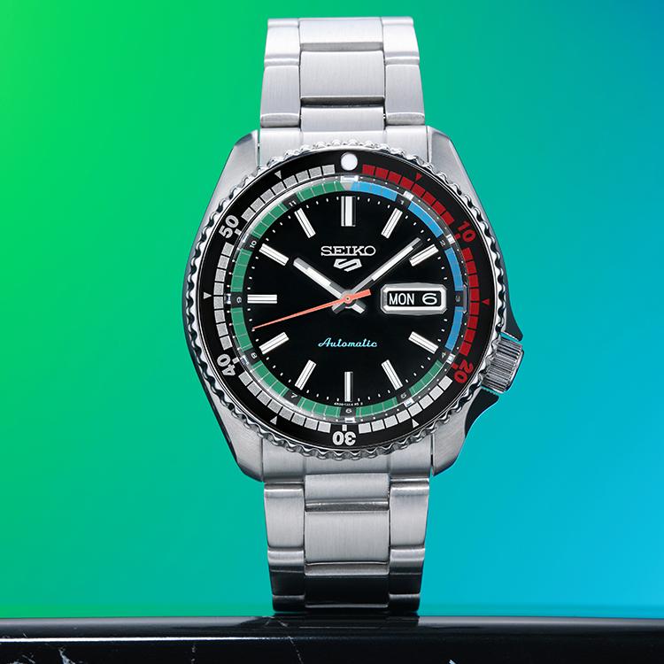 Seiko 5 Спортивные Автоматические Механические Часы Мужские Часы Стальной Ремешок Черный Циферблат SRPK13