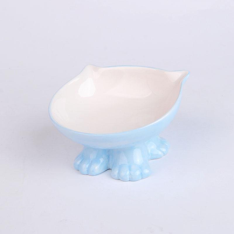 Cat Ceramic Pet Bowl Oblique Mouth Feeding High Foot Protection Cervical Spine Color Inclined Ceramic Cat Bowl Pet Supplies, 1Pc