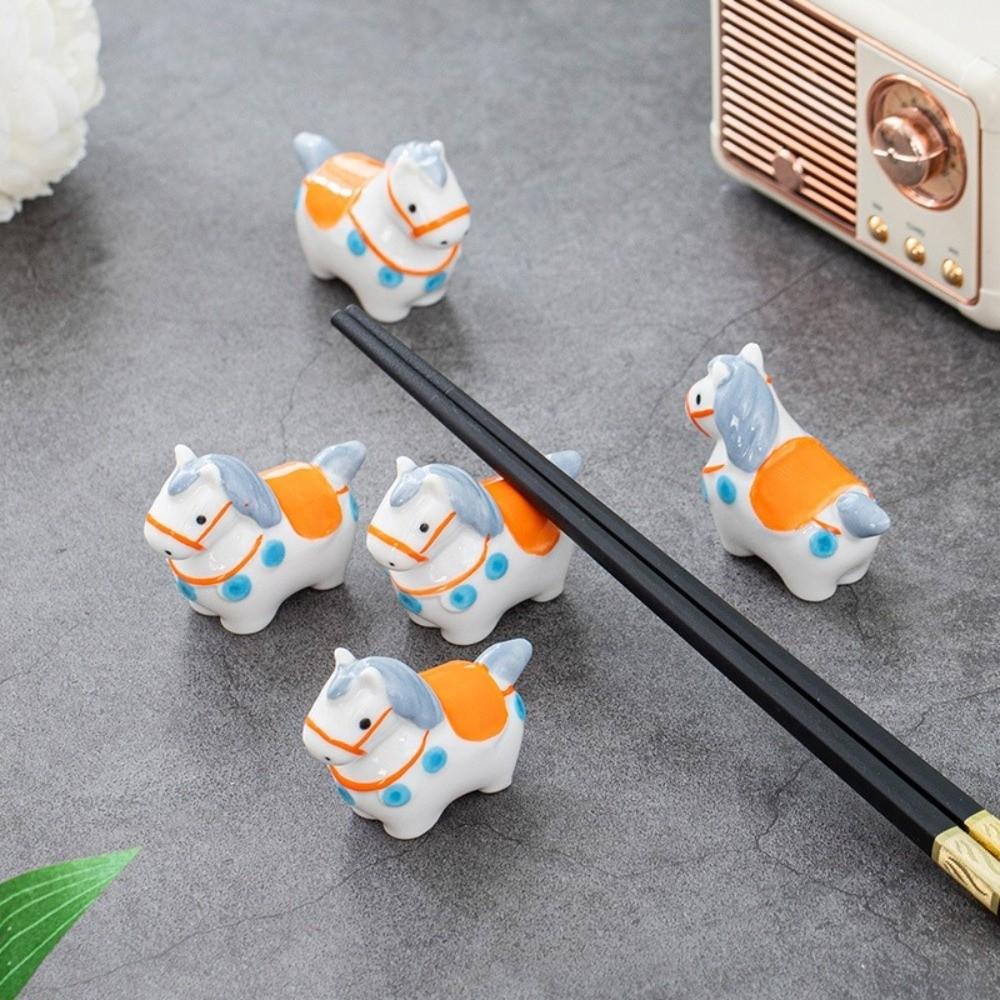 Chinese Style Porcelain Chopstick Rack Animal Ceramic Spoon Holder Zodiac Horse Year