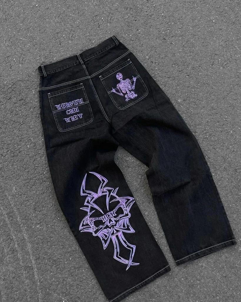 Унисекс Y2K мешковатые джинсы Harajuku 2000-х годов винтажные вышитые джинсы хип-хоп уличная одежда для мужчин и женщин повседневные широкие джинсы