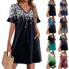 Summer Dresses For Women V Neck Ruffle Short Sleeve Casual Loose Printing Dress Beach Dress With Pockets