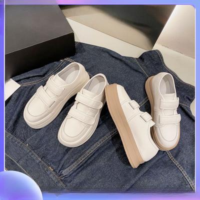 Весенние круглые хлебные милые дышащие туфли в стиле преппи на липучках спортивные повседневные белые туфли