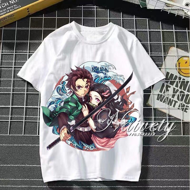 2026 Summer Demon Slayer Nezuko Cherry Blossom Butterfly Print Cotton Tshirt Adult Kids Casual Loose Breathable Anime Tops Y2k