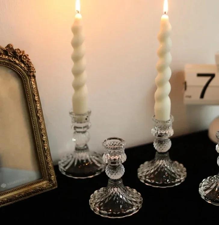 6pc Crystal Candle Holders Centerpiece for Table Dinning Party Wedding Decorations Glass Taper Candlestick Holders Set Bulk