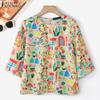 Женская летняя блузка с принтом, повседневная, с круглым вырезом, рукавом 3/4, свободного кроя