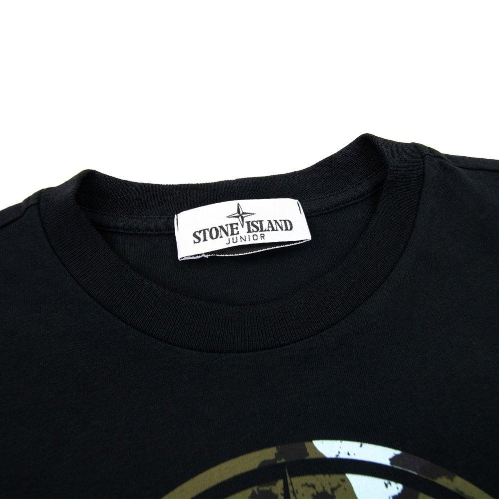 STONE ISLAND Футболка Свободный крой Круглый вырез Принт с буквами Прямой крой Короткий рукав Детские топы Черный 791621050-V0029
